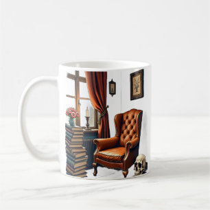 Dunkle Akademie-Lesekammer Vintage-Bücher Kerze Sk Kaffeetasse