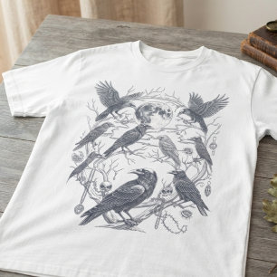 Dunkle Akademie-Mondlicht-Rabe-Gotik-Grafik T-Shirt