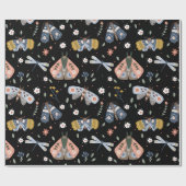 Dunkle Akademie Moth Floral in Schwarz Geschenkpapier (Flach)
