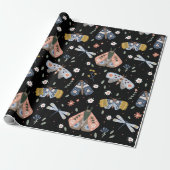 Dunkle Akademie Moth Floral in Schwarz Geschenkpapier (Ungerollt)
