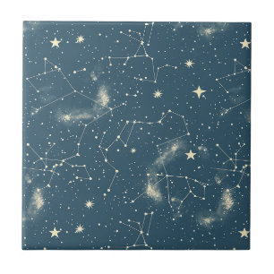 Dunkle Akademie Navy Elfenbein Mond Konstellations Fliese