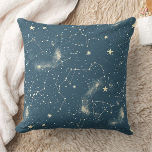 Dunkle Akademie Navy Elfenbein Mond Konstellations Kissen