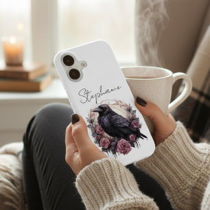 Dunkle Akademie Rabe Mauve Floral iPhone 16 Hülle