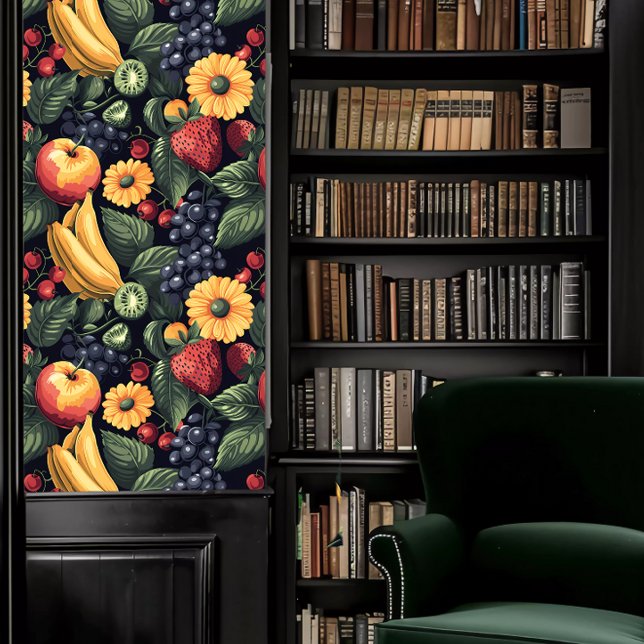 Dunkle Akademie Schöne Früchte & Blume Hintergrund Tapete (Dark Academia Beautiful Fruit & Flowers Wallpaper Wallpaper in a library.)