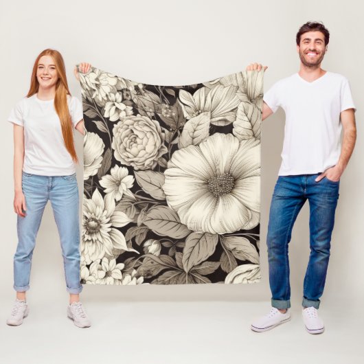 Dunkle Akademie-Sepia-Floral-Botanik Fleecedecke (Beispiel)