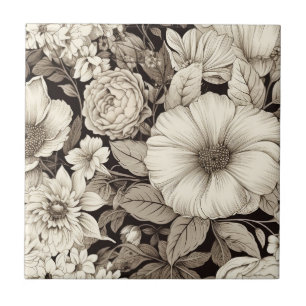 Dunkle Akademie Sepia Floral Botanisch Fliese