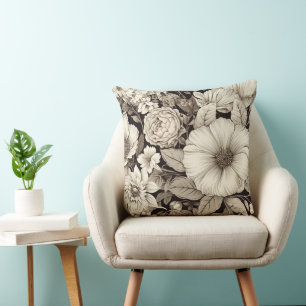 Dunkle Akademie Sepia Floral Botanisch Kissen
