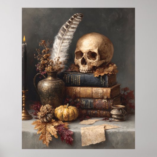 Dunkle Akademie-Stillleben mit Totenkopf Poster (Vorne)