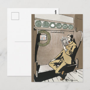 Dunkle Akademie Vintage Weihnachtslektüre Mann Kun Postkarte