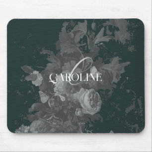 Dunkle Akademische Florale Stilleben Dunkelgrün Mousepad