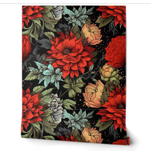 Dunkle Akademische Maximalist-Rot-Dahlie-Blumen Tapete