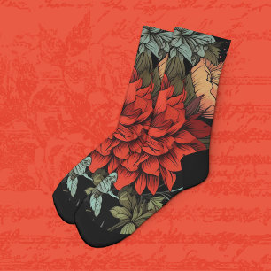 Dunkle Akademische Maximalistische Rote Dahlien-Bl Socken