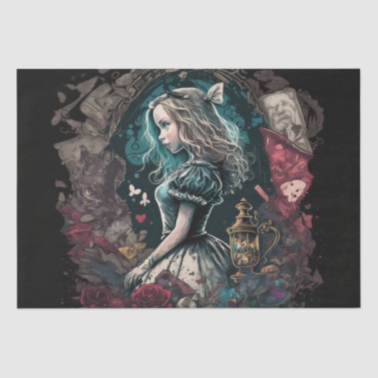 Dunkle Alice im Wunderland Vintage decouseitige Un Seidenpapier (Vorderseite)