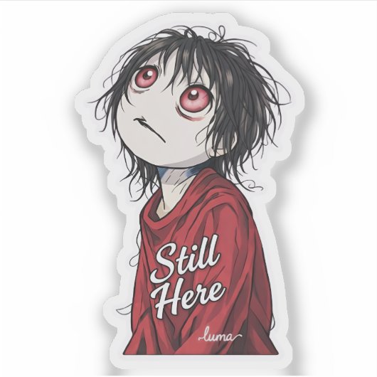 Dunkle Anime "Still Here" Ästhetik Gothic Illustra Aufkleber (Vorderseite)