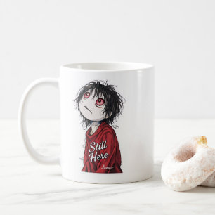 Dunkle Anime "Still Here" Ästhetik Gothic Illustra Kaffeetasse