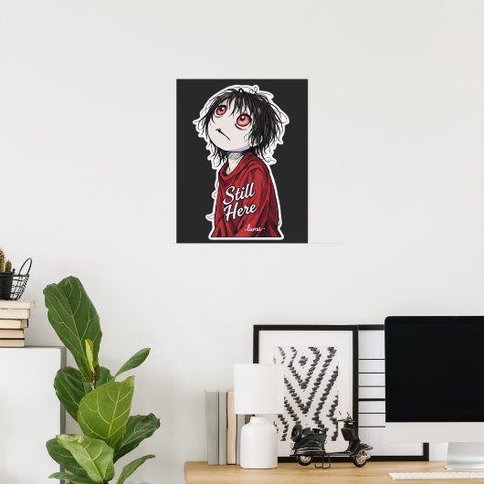 Dunkle Anime "Still Here" Ästhetik Gothic Illustra Poster (Heimbüro)