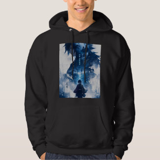 Dunkle Anime-Watercolor-Hoodie – Einsamer Krieger Hoodie
