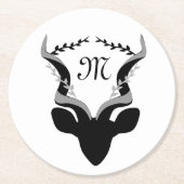 Dunkle Antelope-Silhouette mit angepasstem Monogra Runder Pappuntersetzer (Vorderseite)