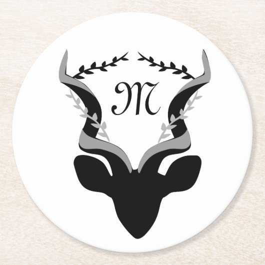 Dunkle Antelope-Silhouette mit angepasstem Monogra Runder Pappuntersetzer (Vorderseite)