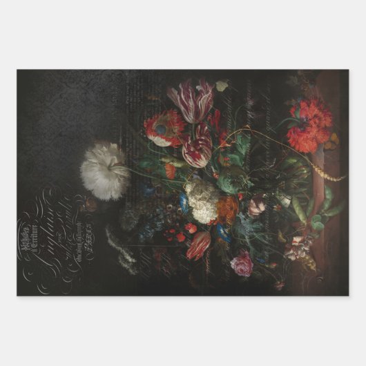 Dunkle Antike florale Stillleben Entdeckung Geschenkpapier Set (Vorderseite 3)
