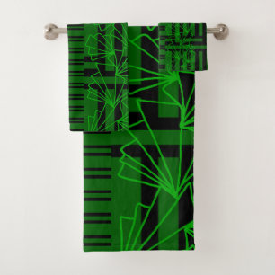 Dunkle Aqua Sea grüne Doodle Blume gestreift Badhandtuch Set