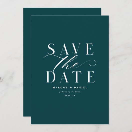 Dunkle Aquamarin Trendy Save the Date kein Foto QR (Vorne/Hinten)