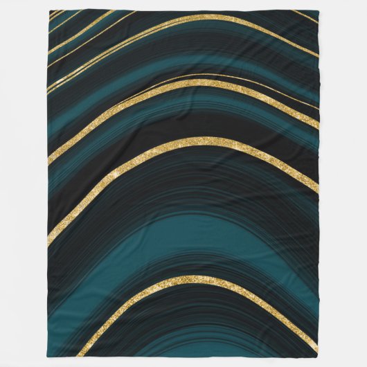 Dunkle aquamarin- und Golddecke Fleecedecke (Vorderseite)