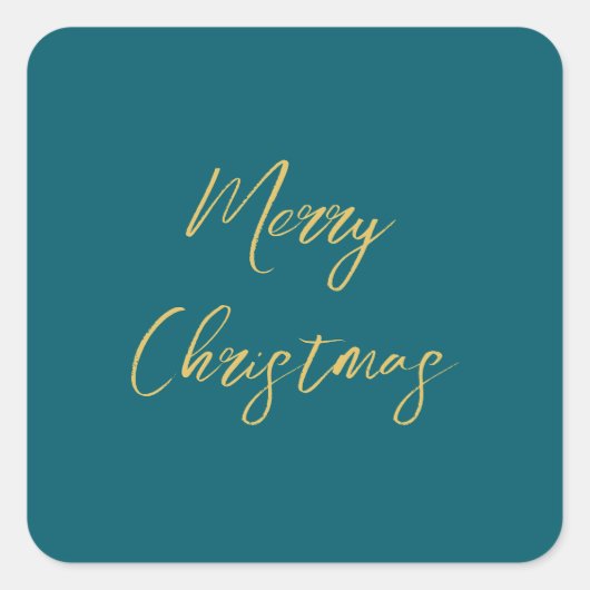 Dunkle Aquamarin- und Goldfarben Frohe Weihnachten Quadratischer Aufkleber (Vorderseite)
