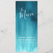 Dunkle aquamarine Aqua Blau Moderne Kunst Hochzeit Menükarte (Vorderseite)