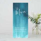 Dunkle aquamarine Aqua Blau Moderne Kunst Hochzeit Menükarte (Stehend Vorderseite)