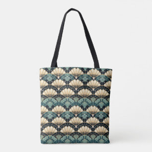 Dunkle Aquamarine Art Deco Scalloped Lüfter Gemust Tasche