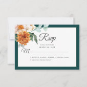 Dunkle Aquamarine Burnt Orange Rustikale Hochzeit RSVP Karte (Vorderseite)