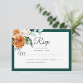 Dunkle Aquamarine Burnt Orange Rustikale Hochzeit RSVP Karte (Stehend Vorderseite)