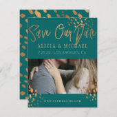 Dunkle Aquamarine FOTO Imitate Rose Gold Foil Typo Save The Date (Vorne/Hinten)