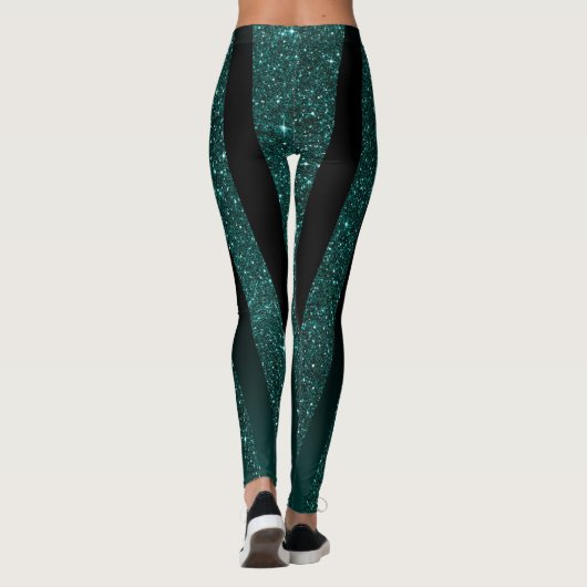 Dunkle Aquamarine Glitzer Glitzern Leggings (Rückseite)