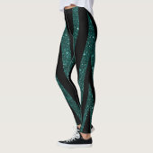 Dunkle Aquamarine Glitzer Schwarze Streifen Leggings (Links)