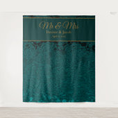 Dunkle Aquamarine Gold Floral Hochzeit im Herbst F Wandteppich (Vorderseite)