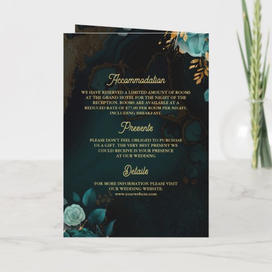 Dunkle Aquamarine Goldflora QR-Code für muslimisch Einladung (Rückseite)