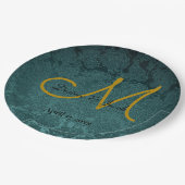 Dunkle Aquamarine Goldschwarz-Elegant-Hochzeitsmon Pappteller (Schrägansicht)