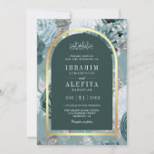 Dunkle Aquamarine Hochzeit der Meeresflora Einladung (Vorderseite)