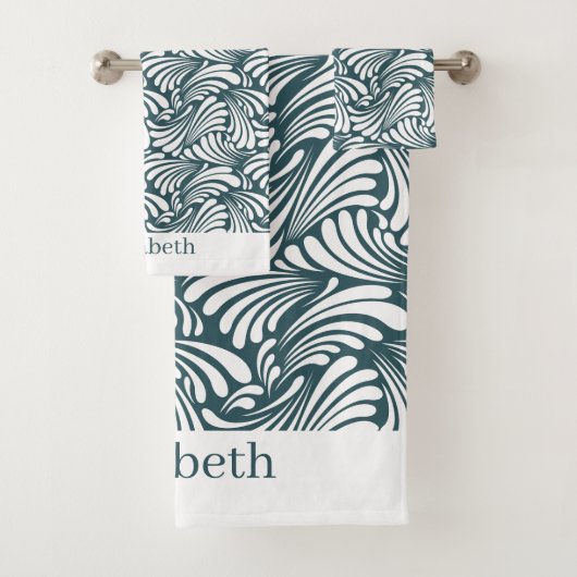 Dunkle Aquamarine Jugendstil Badhandtuch Set (Insitu)