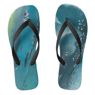 Dunkle Aquamarine Künstlerische Abstrakte Wasserfa Badesandalen