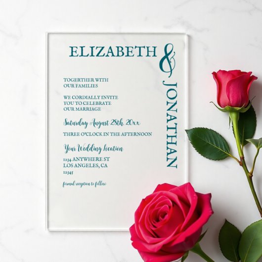 Dunkle Aquamarine moderne Typografie Hochzeit Acryleinladungen