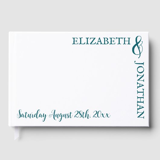Dunkle Aquamarine moderne Typografie Hochzeit Gästebuch (Vorderseite)