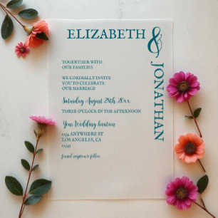 Dunkle Aquamarine moderne Typografie Hochzeit Pergament Einladungen