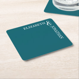 Dunkle Aquamarine moderne Typografie Hochzeit Rechteckiger Pappuntersetzer