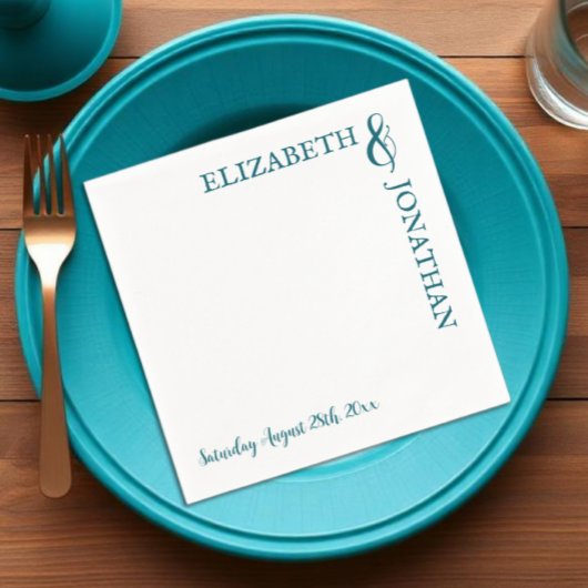 Dunkle Aquamarine moderne Typografie Hochzeit Serviette