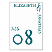 Dunkle Aquamarine moderne Typografie Hochzeit Tischnummer (Vorderseite)