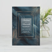 Dunkle Aquamarine Palm Gold Rahmen Hochzeitseinlad Einladung (Stehend Vorderseite)