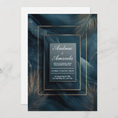 Dunkle Aquamarine Palm Gold Rahmen Hochzeitseinlad Einladung (Vorne/Hinten)